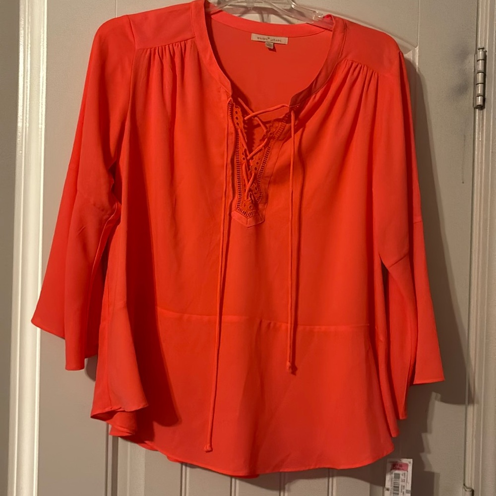 Gibson Latimer long sleeve blouse-coral